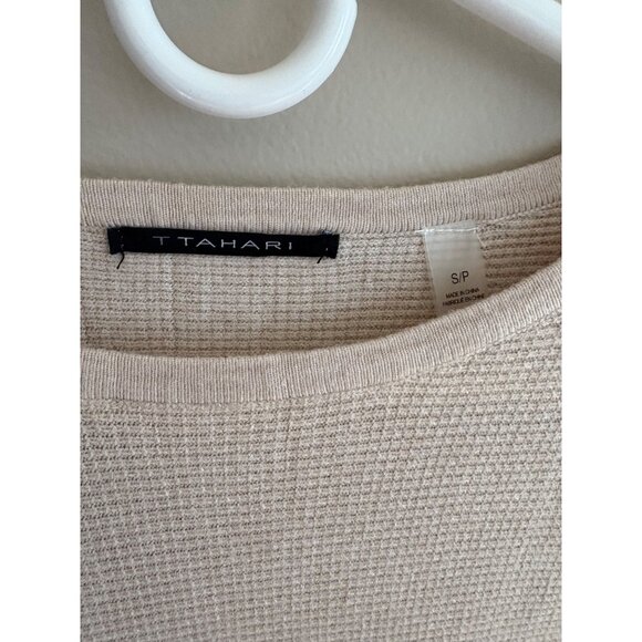 Tahari Batwing Sleeve Waffle Knit Lightweight Cozy Sweater in Beige Small - Picture 4 of 12